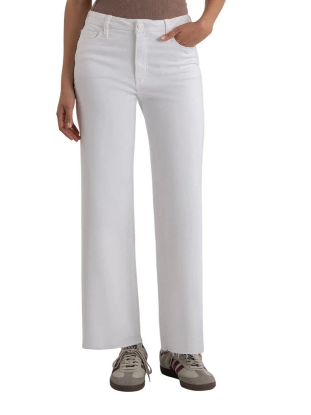 Kut From the Kloth Women Jeans Size 14 White Meg Fab Ab Raw Hem Wide Leg New